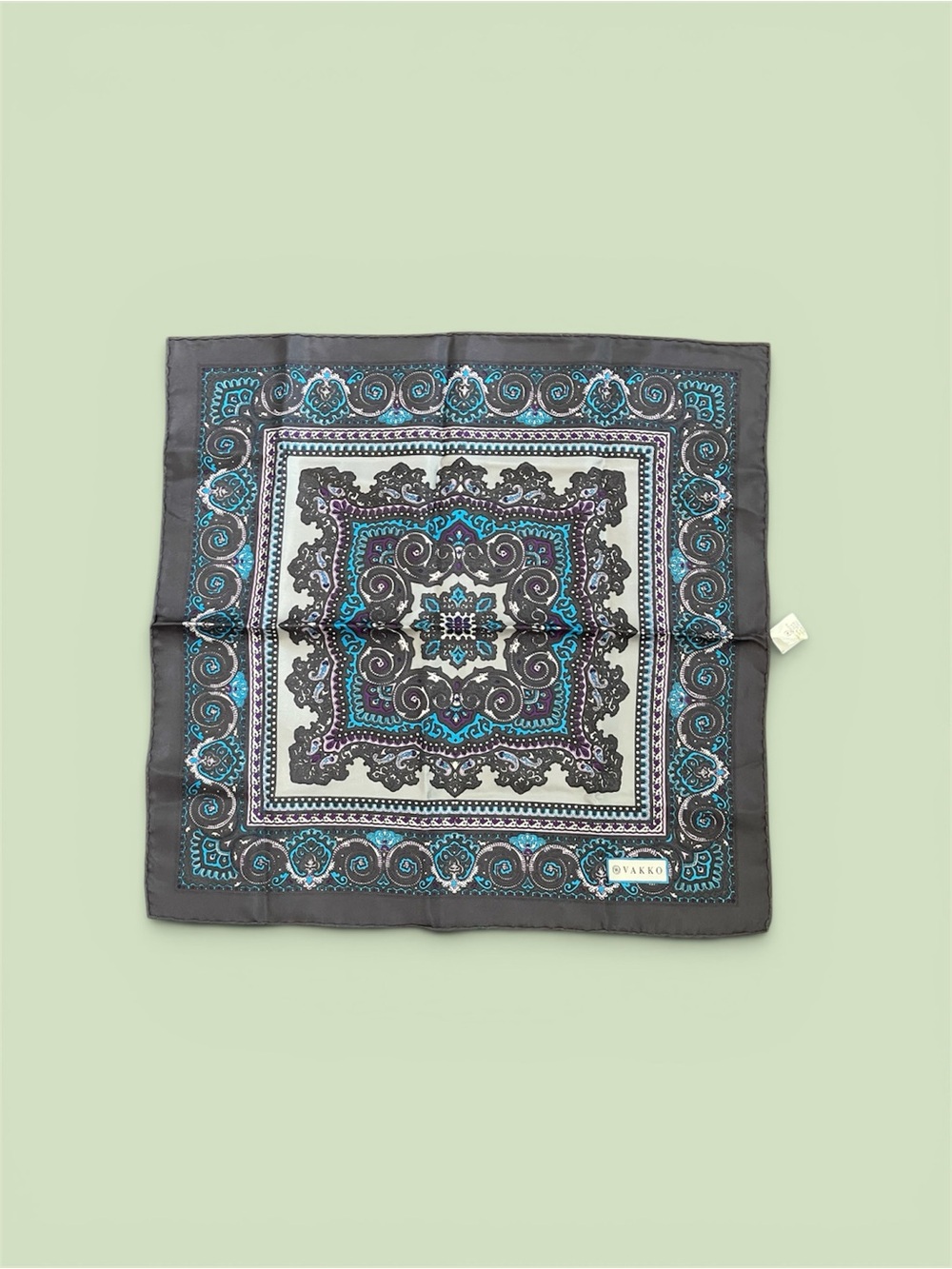Vakko Scarf NWOT Paisley filigree, purple blue charcoal, black 100% silk